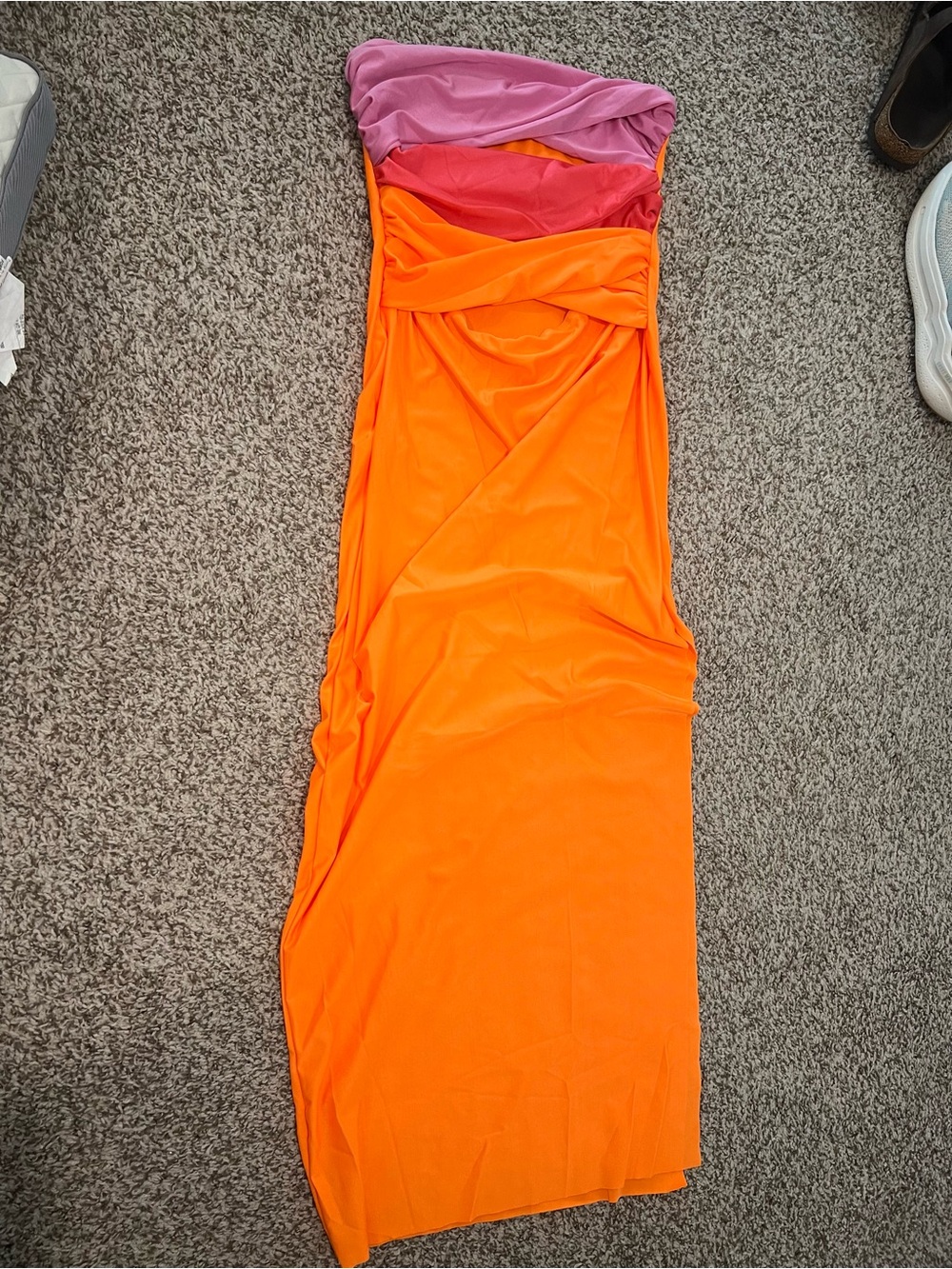 Strapless Colorblock Maxi Dress - Orange, Pink & Magenta